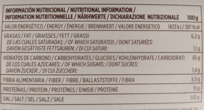 Foto da tabela nutricional