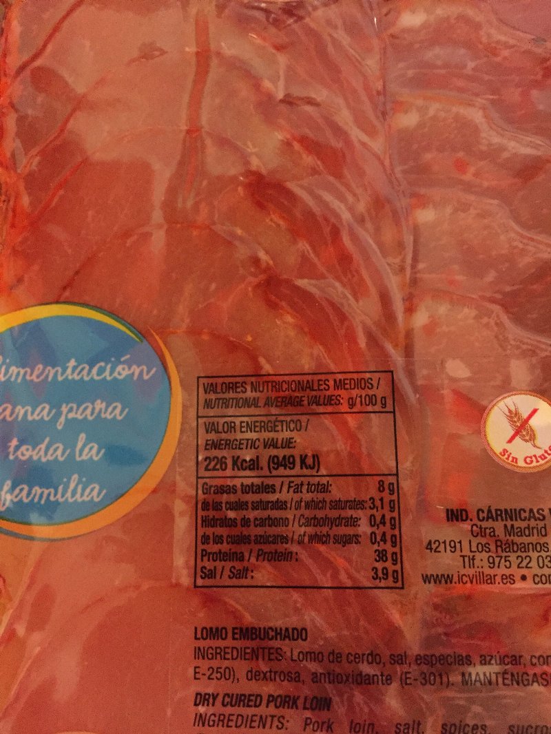 Foto da tabela nutricional