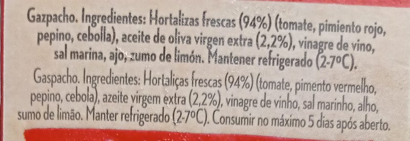 Foto da lista de ingredientes