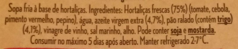 Foto da lista de ingredientes