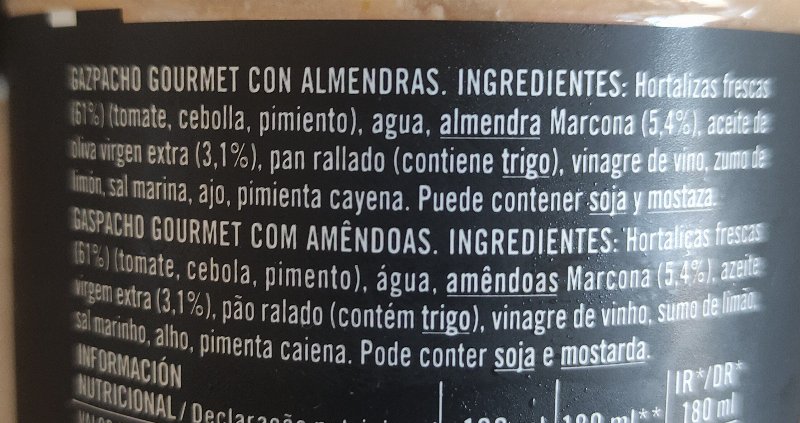 Foto da lista de ingredientes