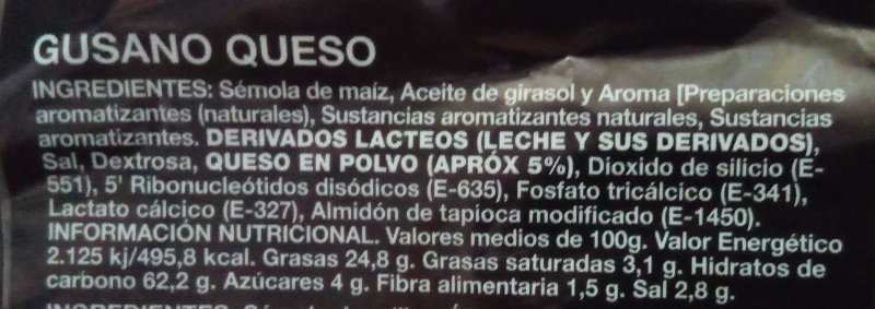 Foto da lista de ingredientes