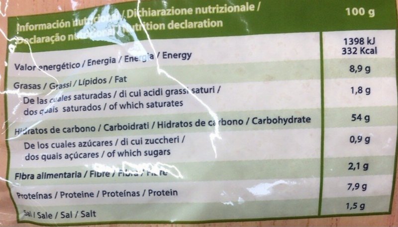 Foto da tabela nutricional