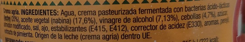 Foto da lista de ingredientes