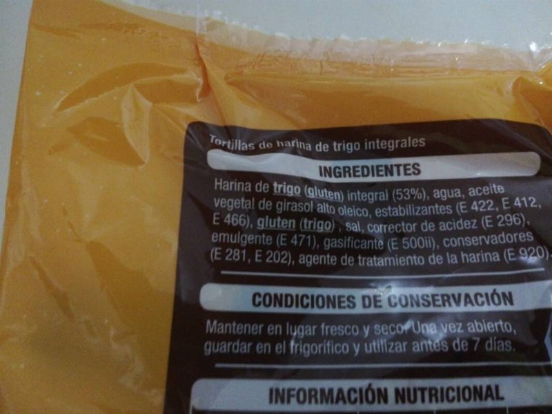 Foto da lista de ingredientes