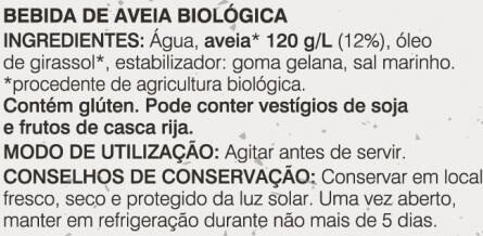 Foto da lista de ingredientes