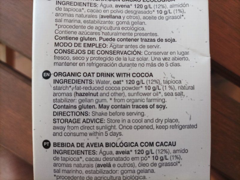 Foto da lista de ingredientes