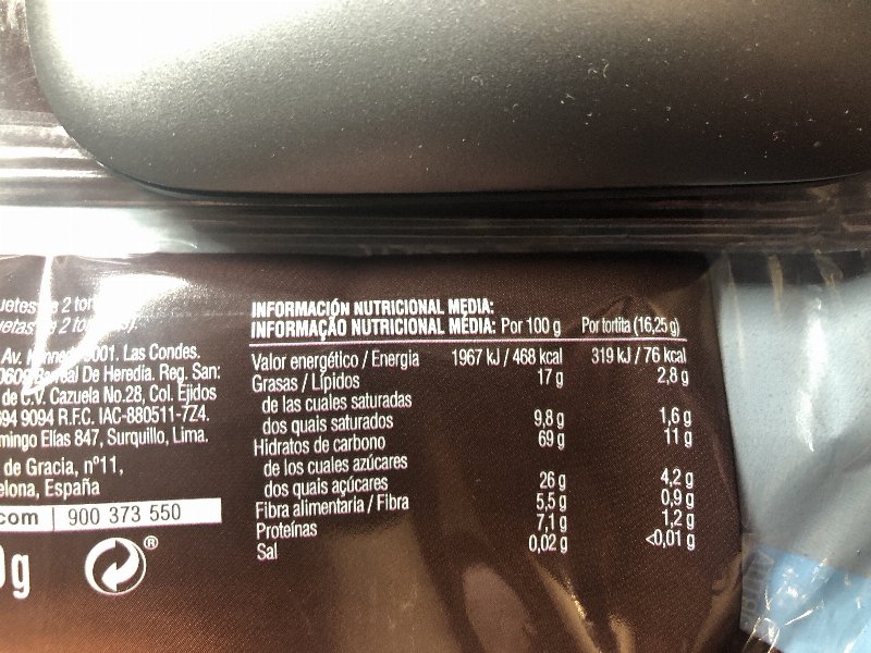Foto da tabela nutricional