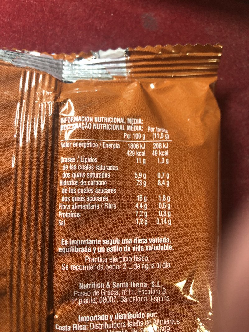 Foto da tabela nutricional