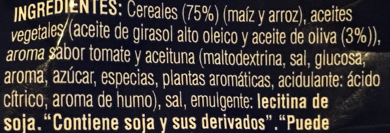 Foto da lista de ingredientes