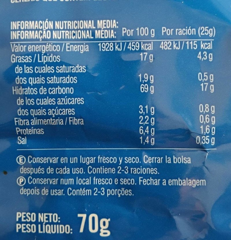 Foto da tabela nutricional
