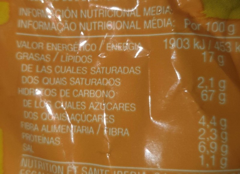 Foto da tabela nutricional