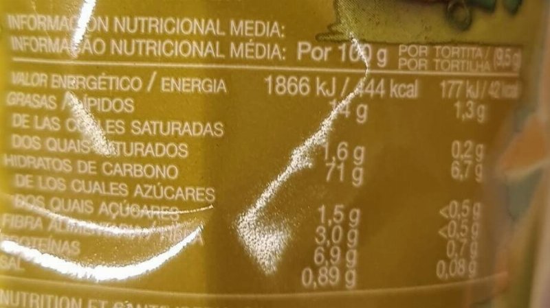 Foto da tabela nutricional