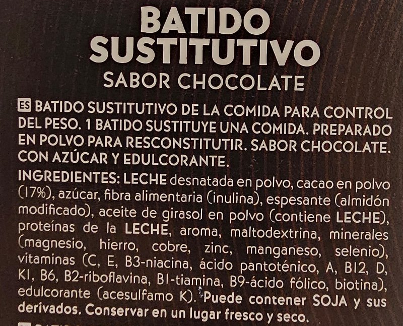 Foto da lista de ingredientes