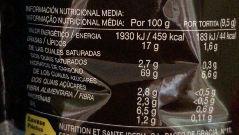 Foto da tabela nutricional