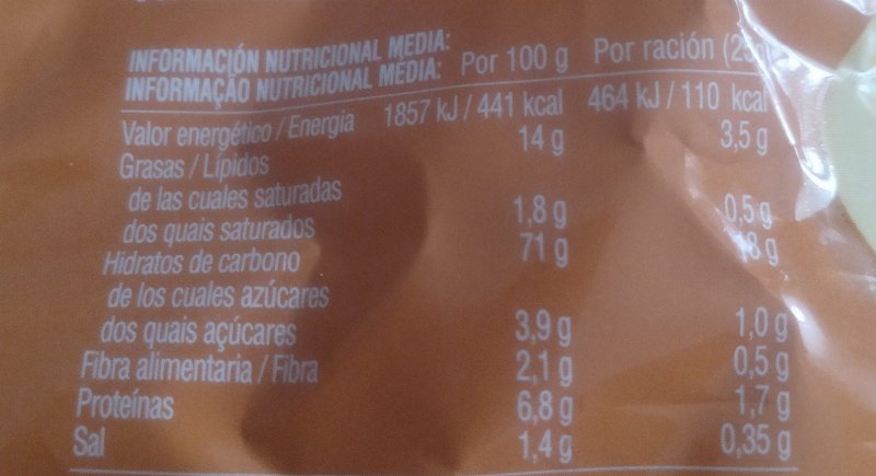 Foto da tabela nutricional