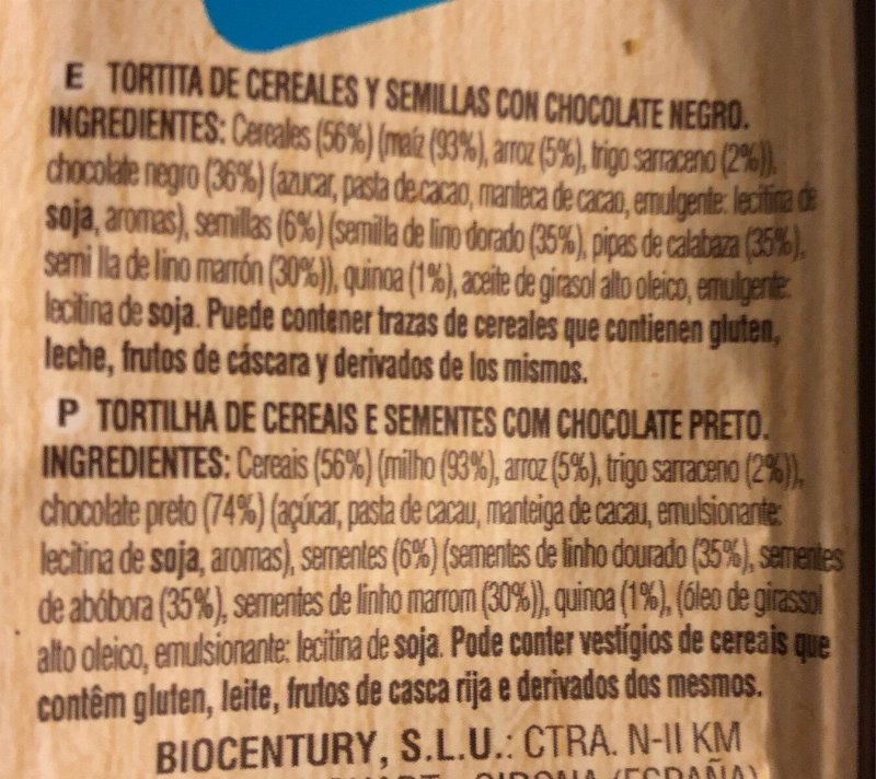 Foto da lista de ingredientes