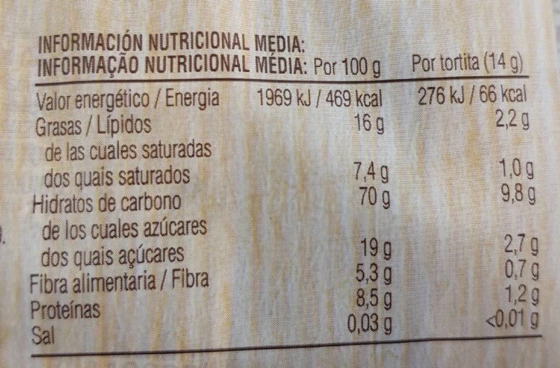 Foto da tabela nutricional