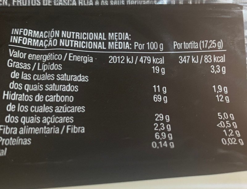 Foto da tabela nutricional