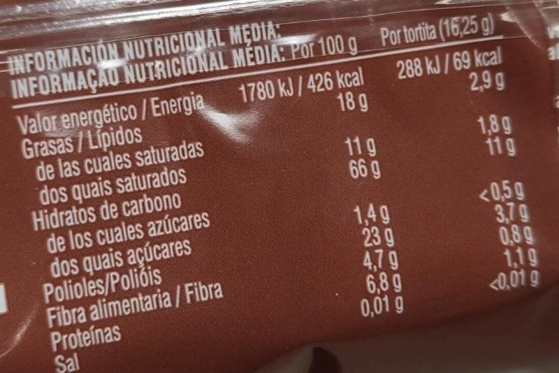 Foto da tabela nutricional