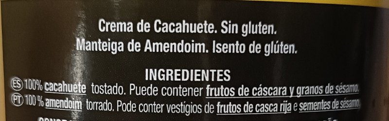 Foto da lista de ingredientes