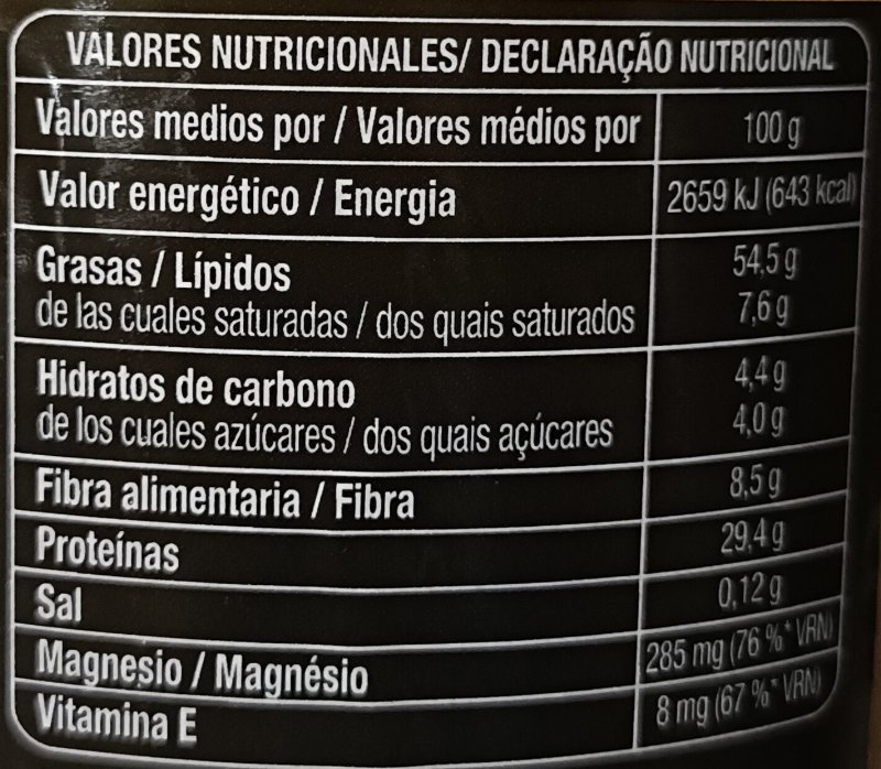 Foto da tabela nutricional