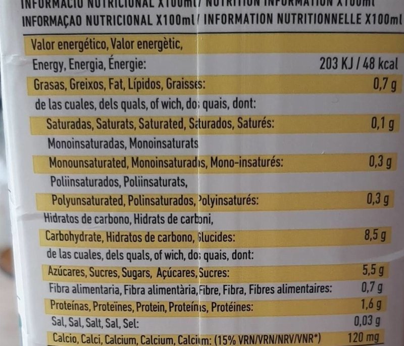 Foto da tabela nutricional
