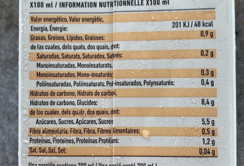 Foto da tabela nutricional