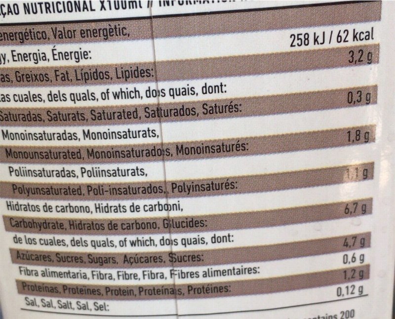 Foto da tabela nutricional