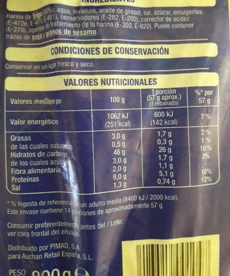 Foto da tabela nutricional
