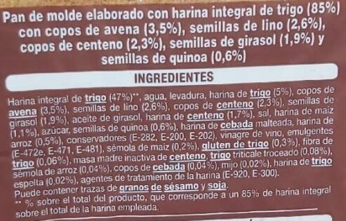 Foto da lista de ingredientes