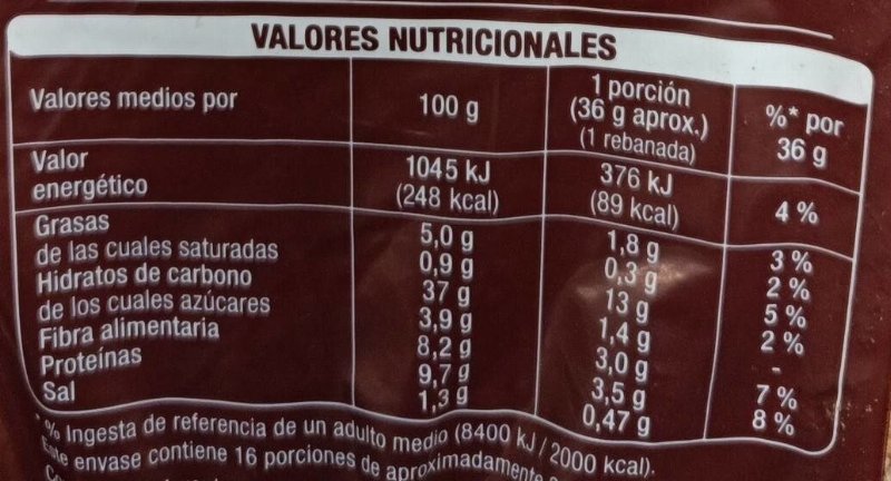 Foto da tabela nutricional