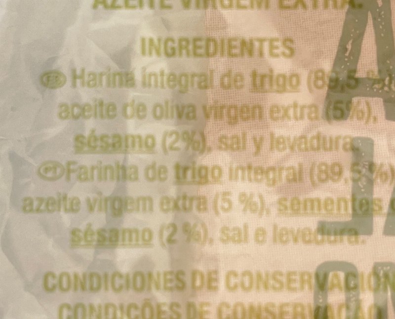 Foto da lista de ingredientes