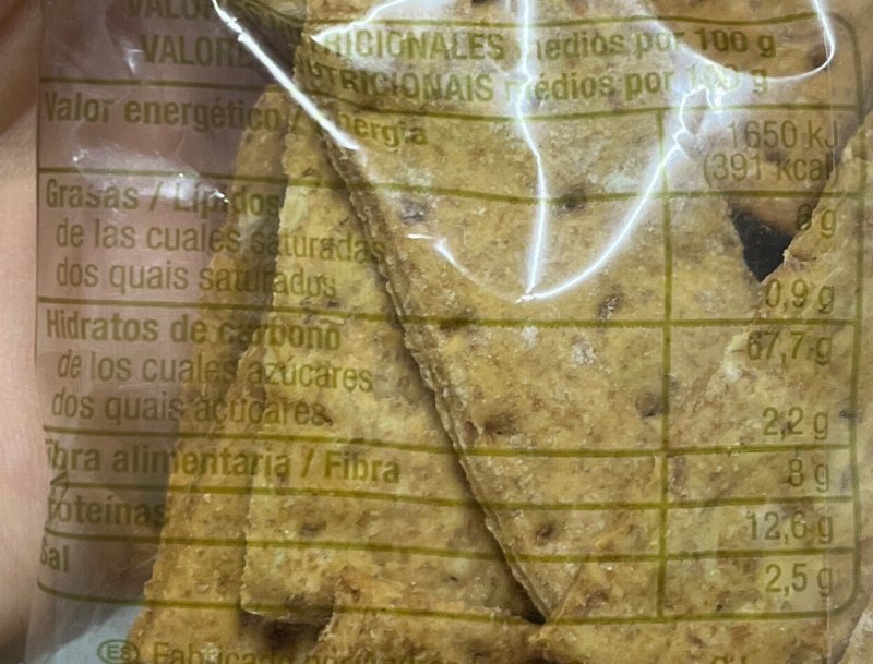 Foto da tabela nutricional