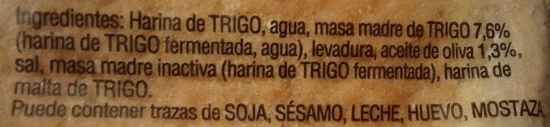 Foto da lista de ingredientes