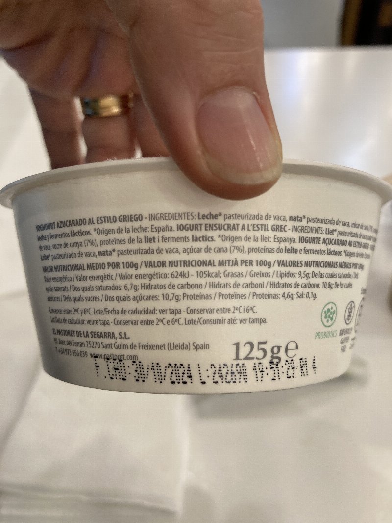 Foto da lista de ingredientes