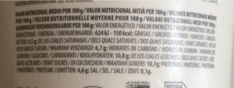 Foto da tabela nutricional