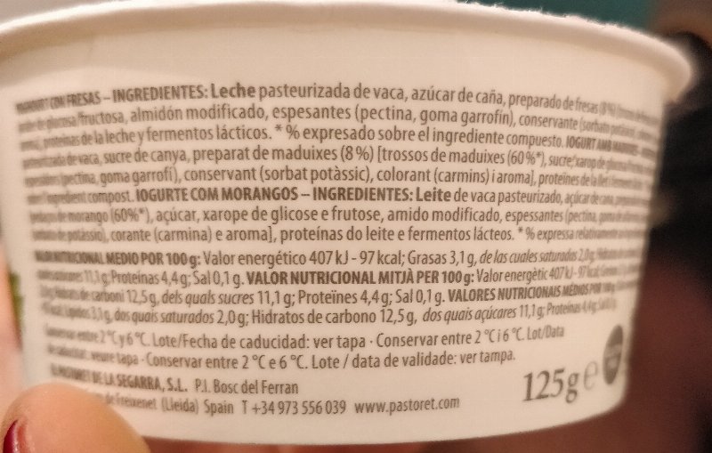 Foto da lista de ingredientes