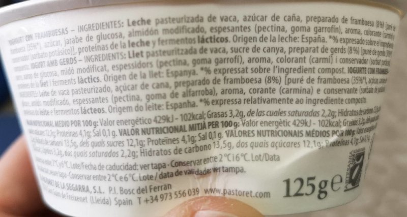 Foto da tabela nutricional