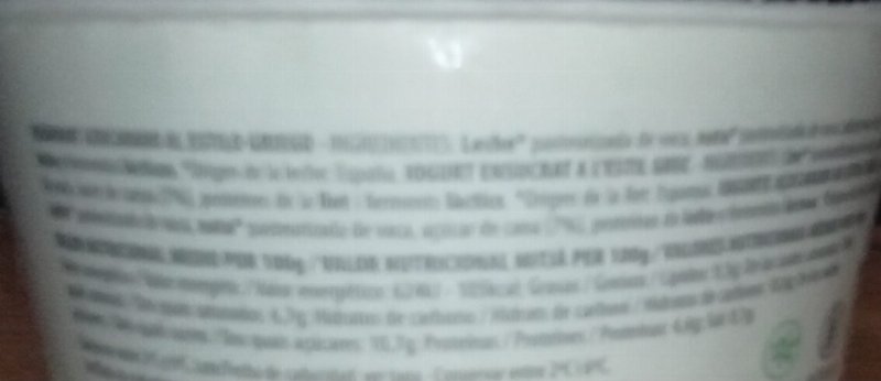 Foto da lista de ingredientes