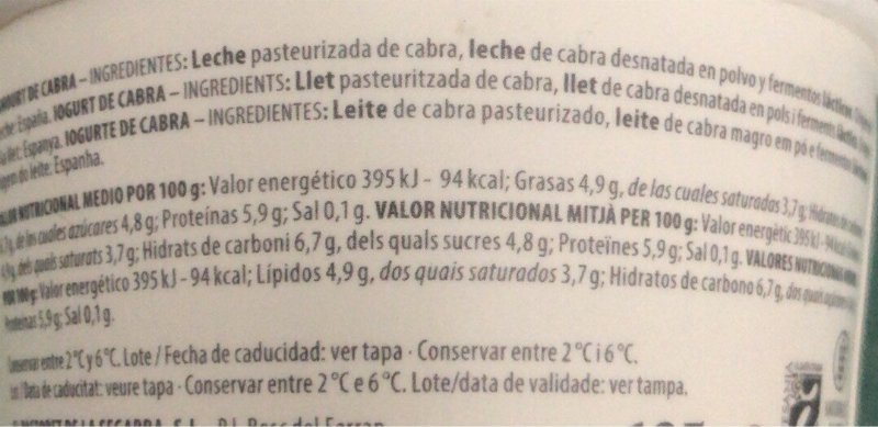 Foto da tabela nutricional