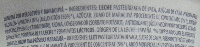 Foto da lista de ingredientes