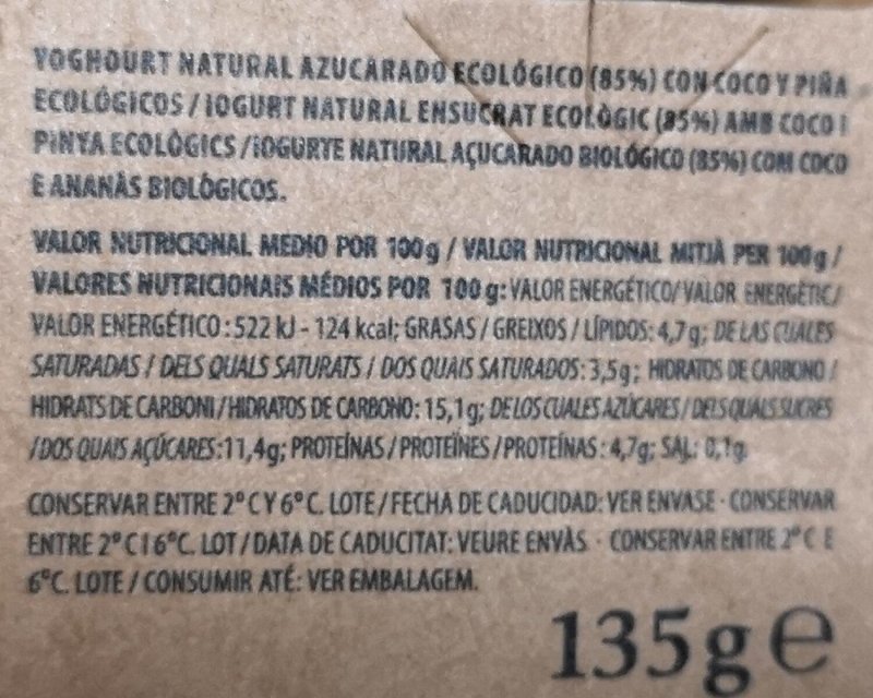 Foto da tabela nutricional
