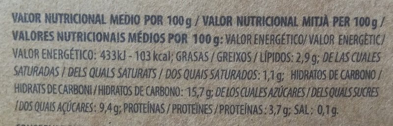 Foto da tabela nutricional