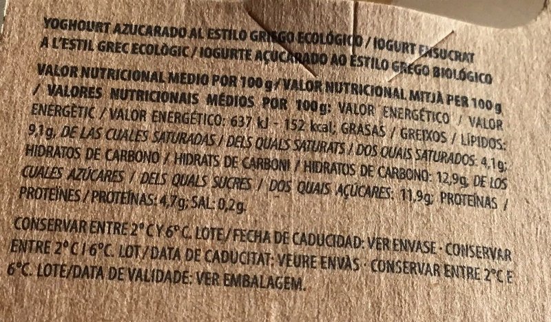 Foto da tabela nutricional