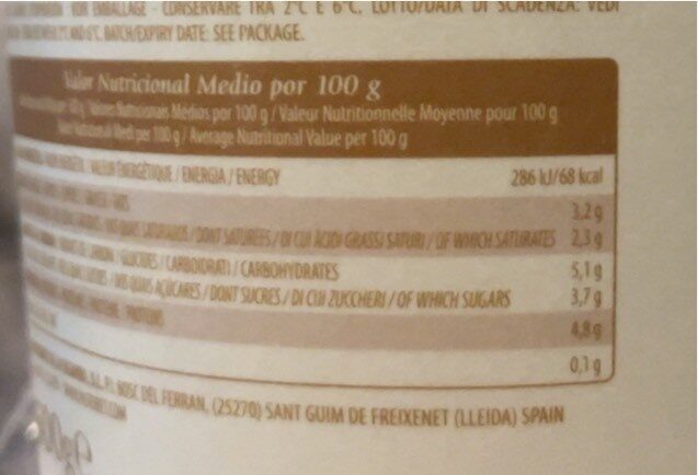 Foto da tabela nutricional