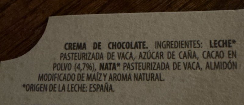 Foto da lista de ingredientes