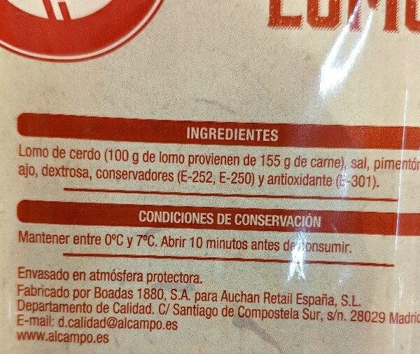 Foto da lista de ingredientes