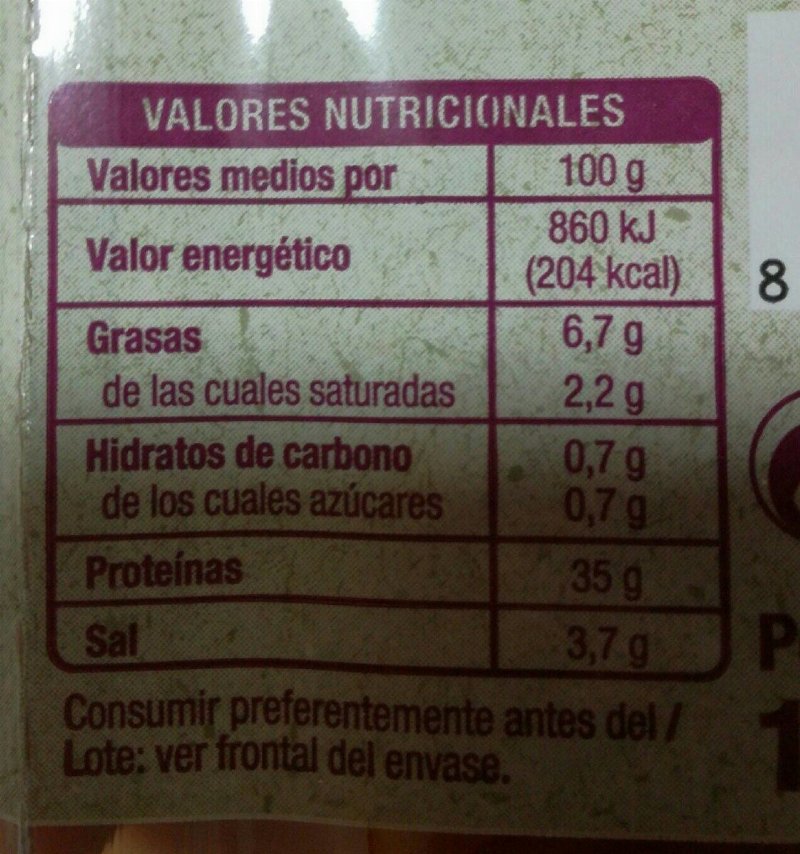Foto da tabela nutricional