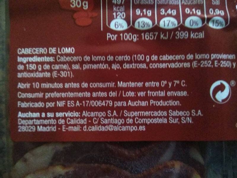 Foto da lista de ingredientes
